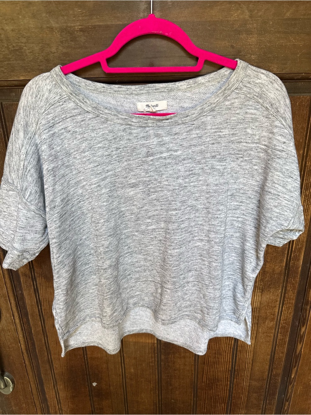 Madewell Gray Solid Knit Cotton Round Neck Cropped Short Sleeve T-Shirt, Size S